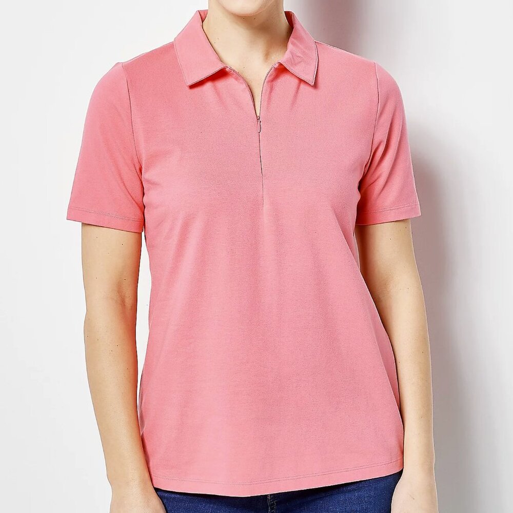 Denim & Co Essentials Half-Zip Polo Short-Sleeve Top  14685
